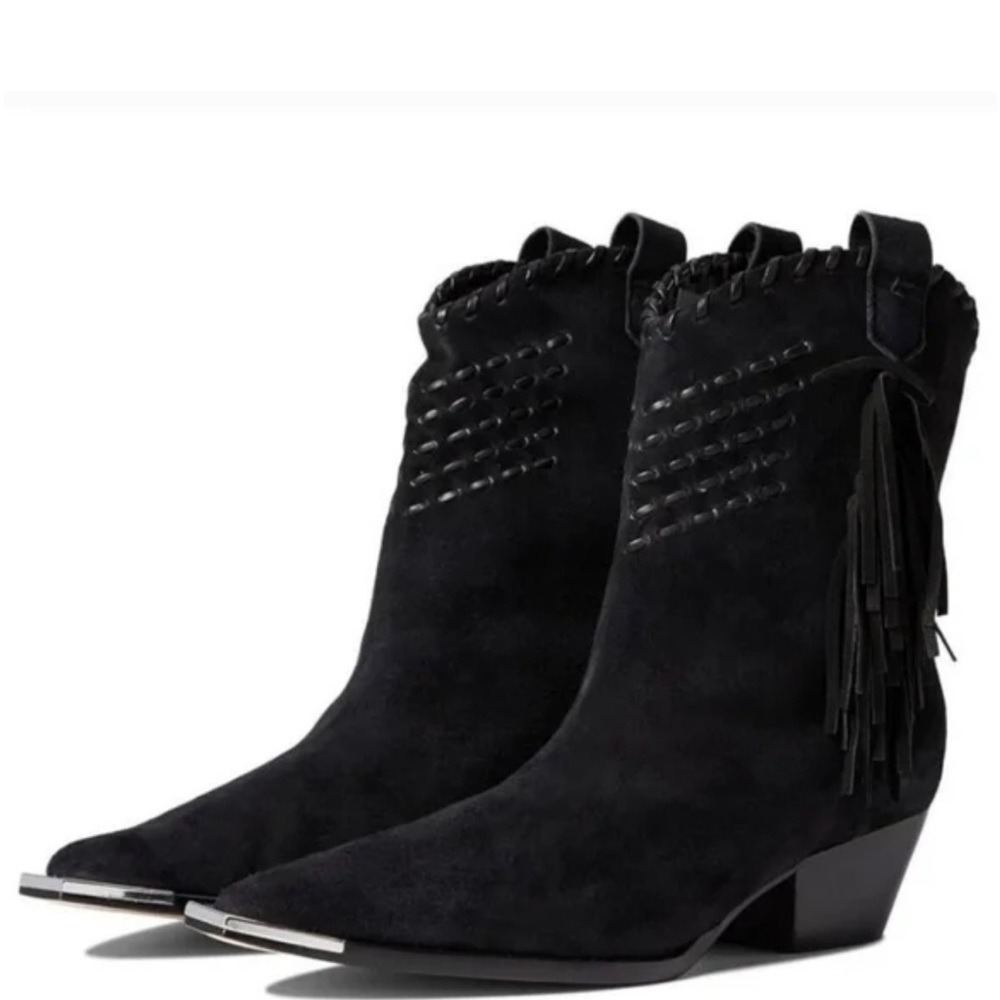 SCHUTZ Alexxa Weetern Black Suede Ankle Boots with Fringe Sz 5